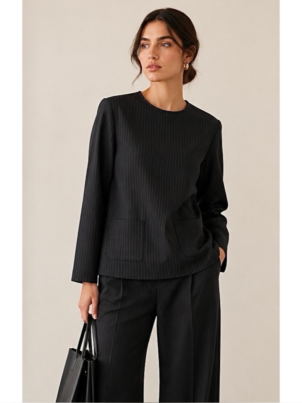 Lord & Taylor 424 Fifth Wool Pinstripe Woven Tunic Top Colour Black Size 6